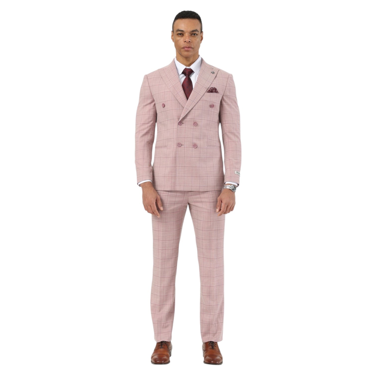 STACY ADAMS: Windowpane  Double Breast 2pc. Suit SM205H1